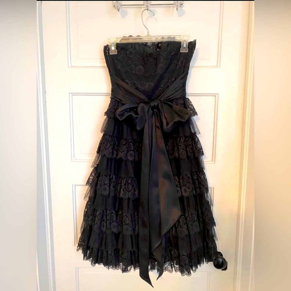 Black Lace Tea-Length Formal Dress